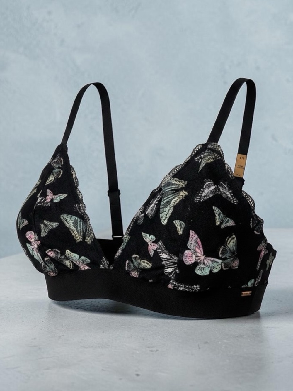 NWT PINK Victoria's Secret Wireless Black Butterfly Bra Large